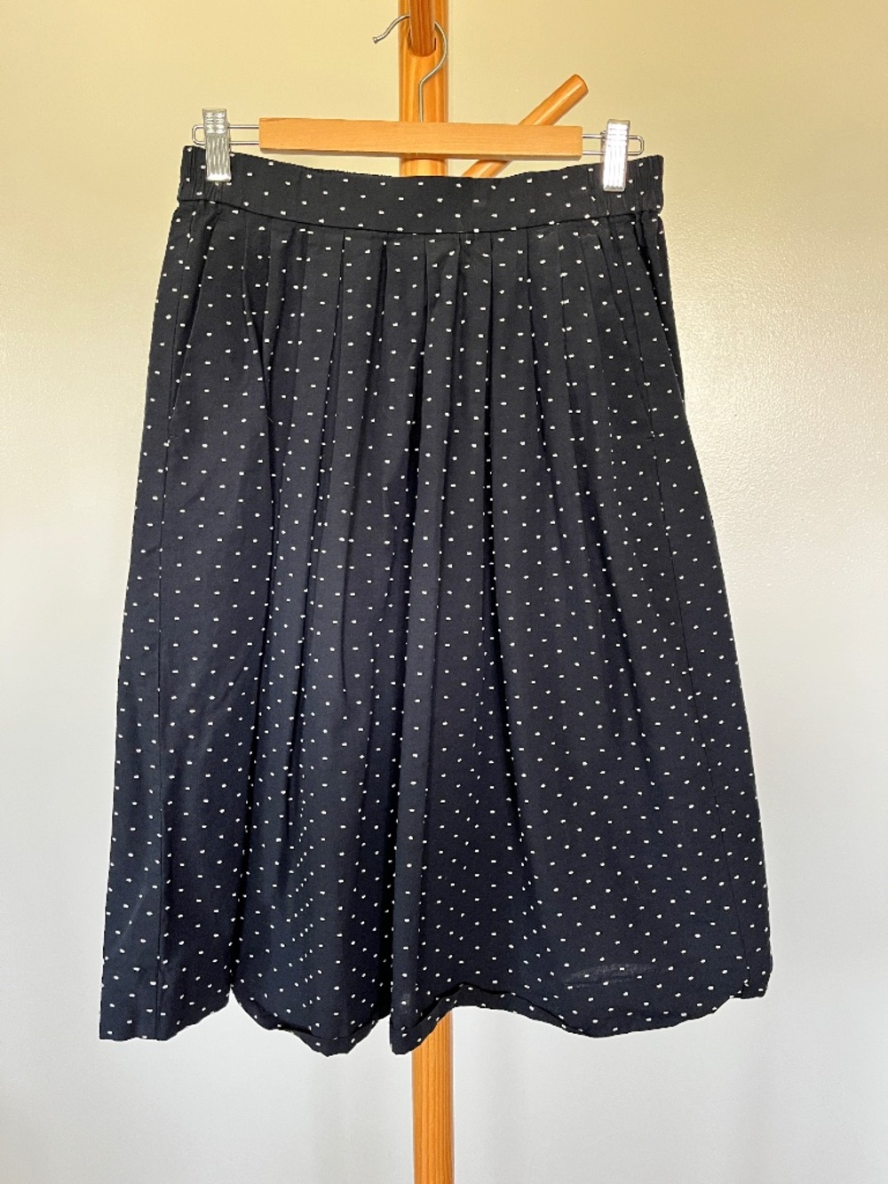 J. Crew Navy blue and white polka dot midi skirt, size XS